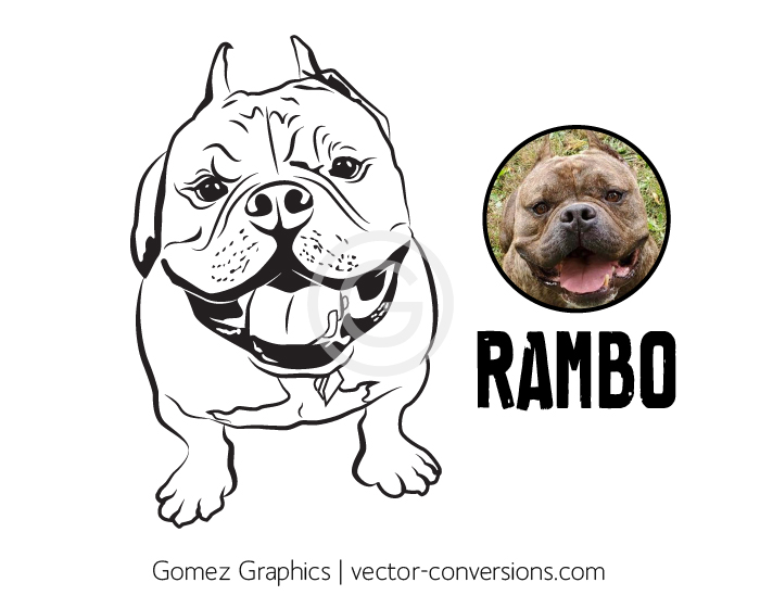 Vector graphic of Rambo, a rescue dog mascot
