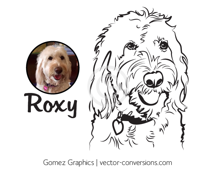 Photo to vector conversion. Simple custom line drawing of a dog for printing
