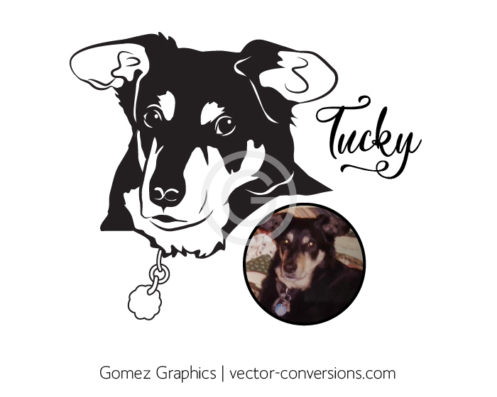 Black and white custom Vector drawing of a dog for rock carving